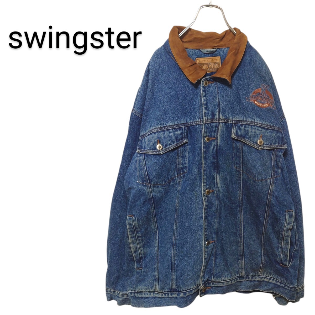 【swingster】レザー襟 企業ロゴ刺繍デニムジャケット A-2921拍卖