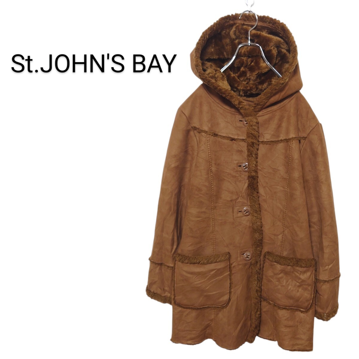 【St.JOHN'S BAY】フード付き スエードレザー コート A-2925拍卖