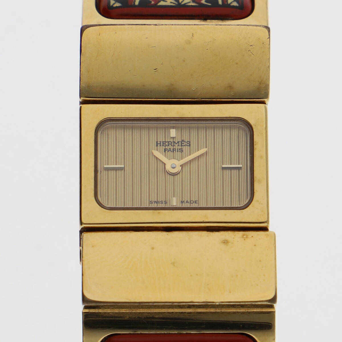 HERMES エルメス LO1.201 ロケ ゴールドダイヤル GF クオーツ 保証書 レディース【126885】拍卖