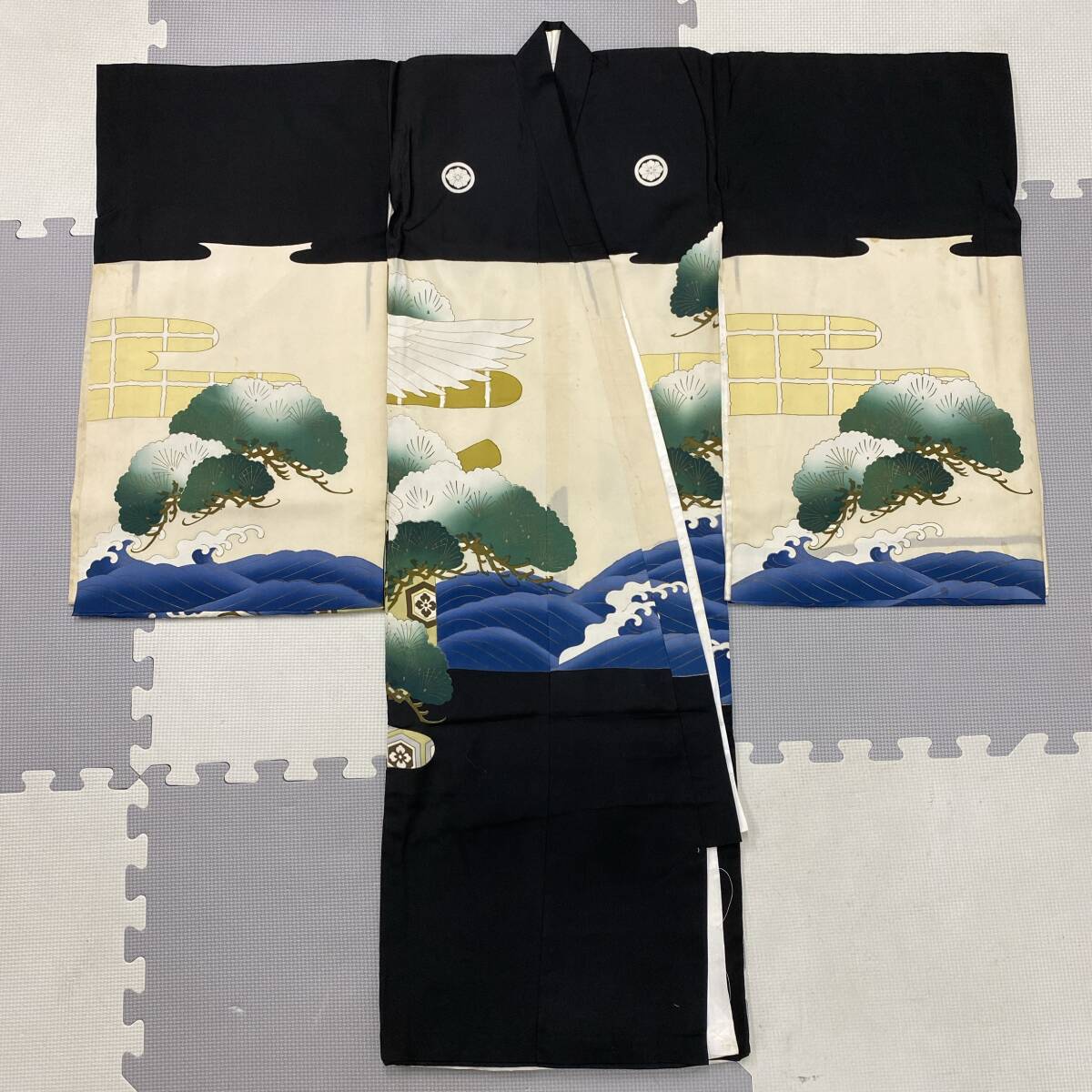 お宮参り 七五三 男の子 着物 正絹 身丈100㎝ 刺繍 中古保管品 / 状態 並品 / 和装 初着 祝着 子供 黒《A0112K4》拍卖