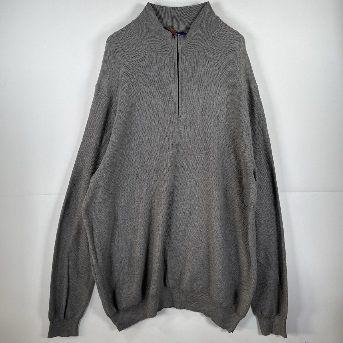 USA古着 ポロ・ラルフローレン POLO RALPH LAUREN 長袖 ニット ハーフジップ トレーナー セーター 大きいサイズ 4XLT グレー 無地 メンズ拍卖