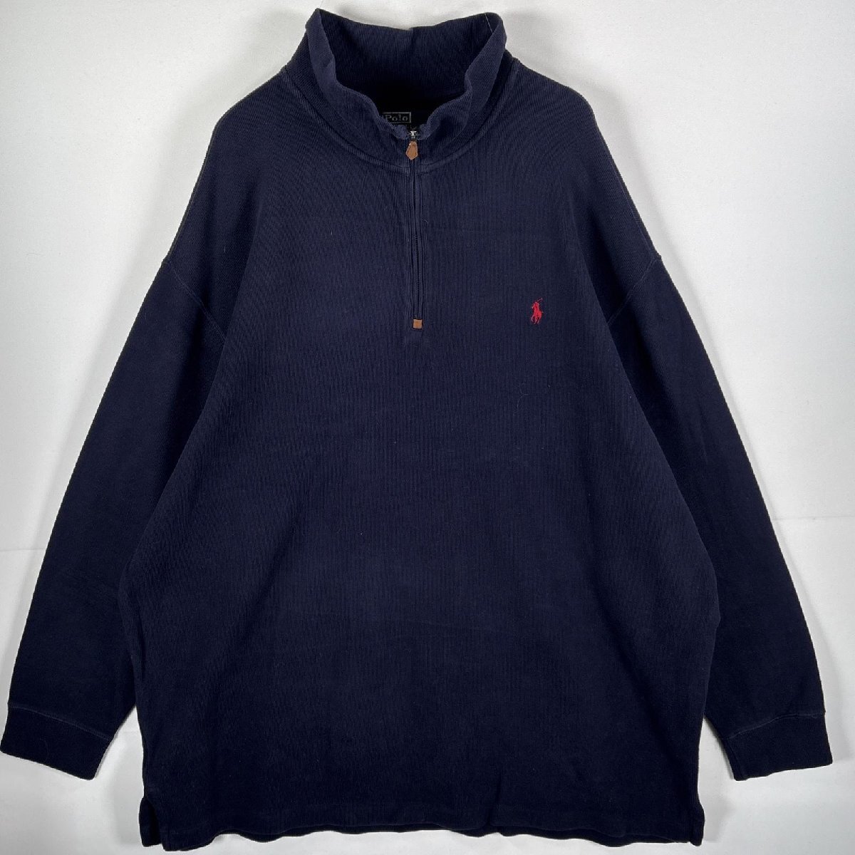 古着 ポロバイラルフローレン Polo by Ralph Lauren コットンニット ハーフジップ ワンポイント ビッグサイズ 3XB BIG ネイビー メンズ拍卖