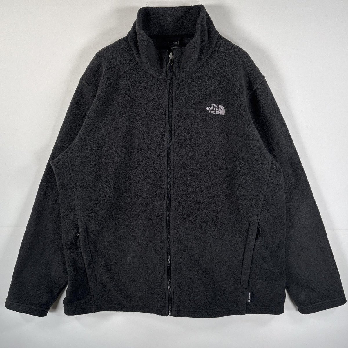 古着 ザ・ノースフェイス THE NORTH FACE フリースジャケット フルジップ ワンポイント刺繍ロゴ ビッグサイズ XXL ブラック メンズ拍卖