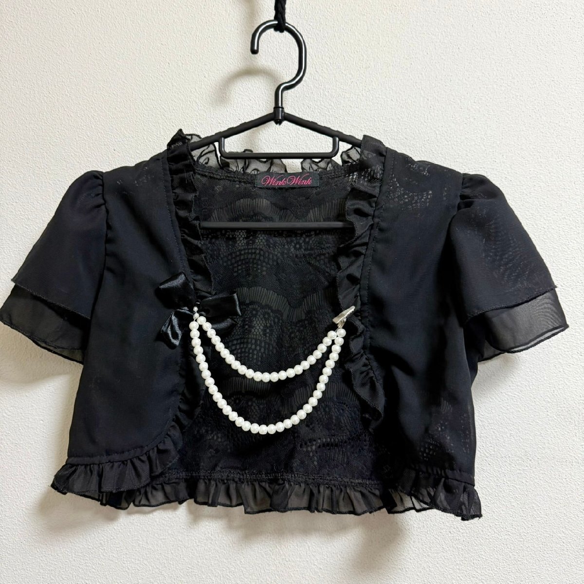 Wink Wink ボレロ シフォン ブラック レース フリル パール調チャーム付 パーティ拍卖