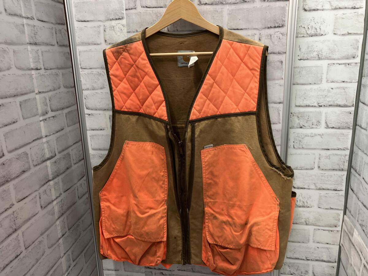 Carhartt/古着/80s/USA製/ハンティングベスト/サイズXL/ブラウン/コットン/カーハート/ビンテージ拍卖