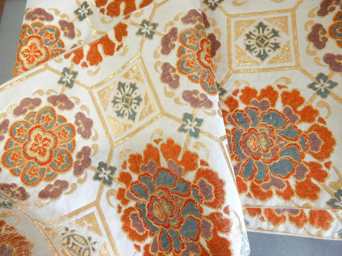 <銀の斧>正絹・正尊院燭江華文袋帯・上質の絹・金糸・巾広く活躍・六通・着シワあります拍卖