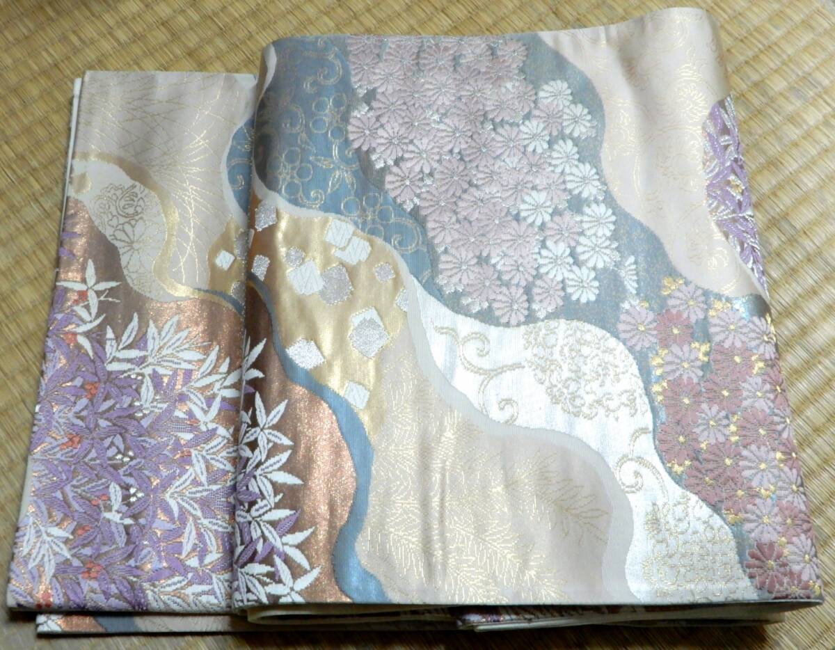 <銀の斧>正絹・品格のある袋帯・帝王紫色・正装用・六通・金箔糸・道長このみ拍卖