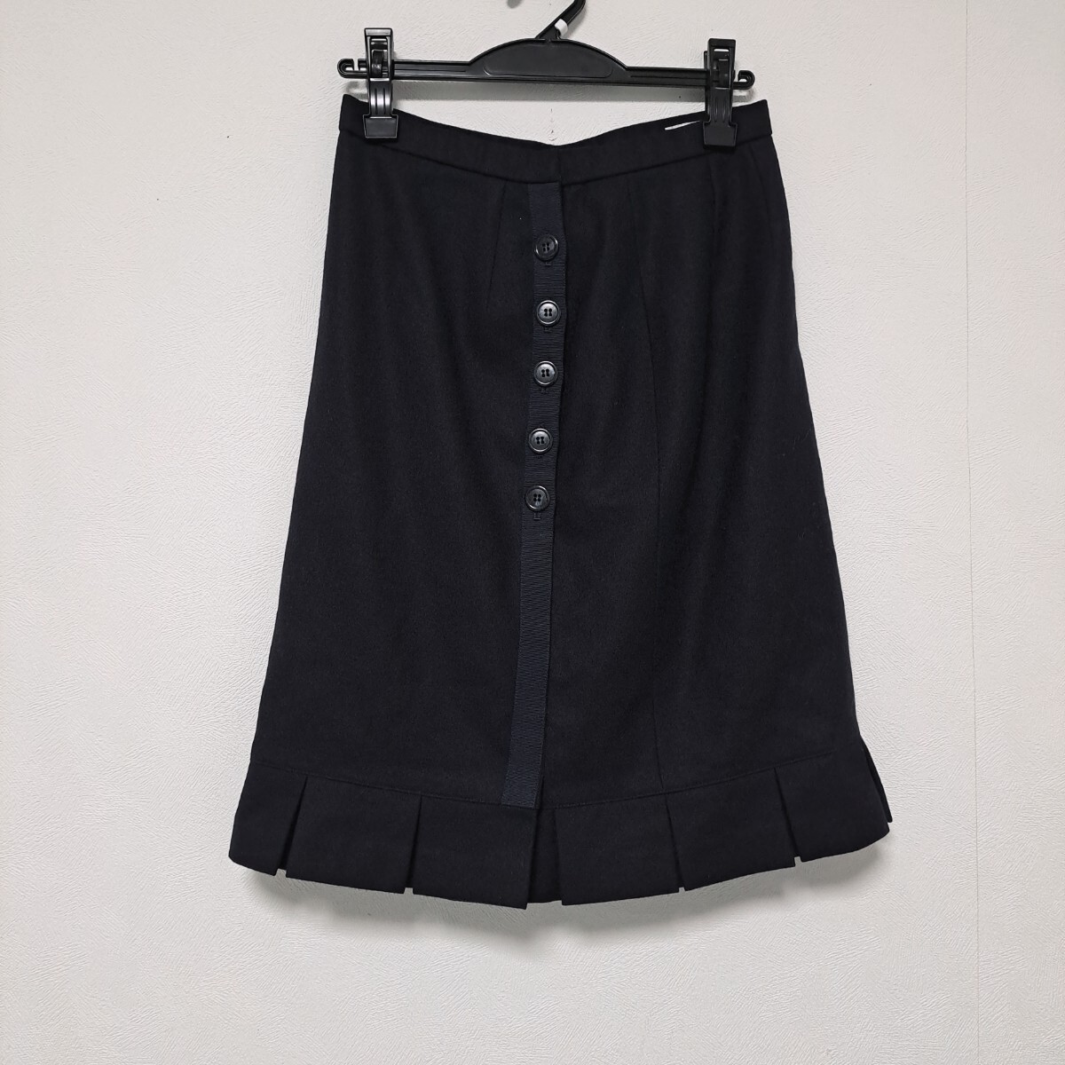 Rene ルネ boutique ウール スカート ネイビー L 11号 フロントボタンデザイン レディース Y57拍卖