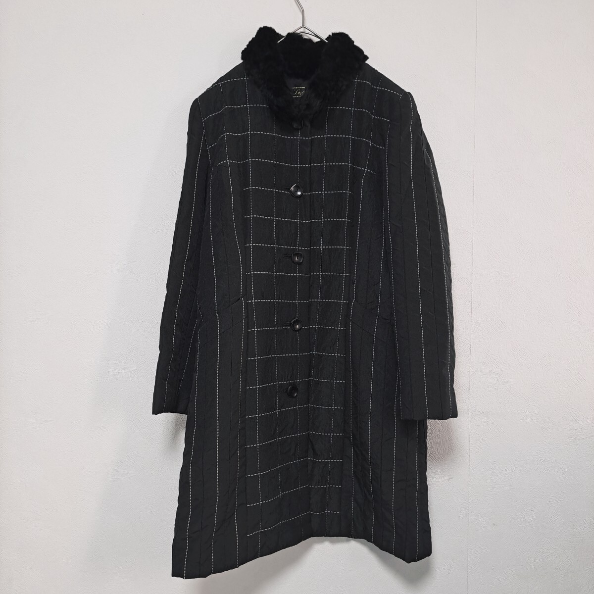 leilian レリアン ラビットファー コート ステッチ アウター ブラック ロングコート 9号 ゆったりめ レディース 秋 冬 春先 Y55拍卖