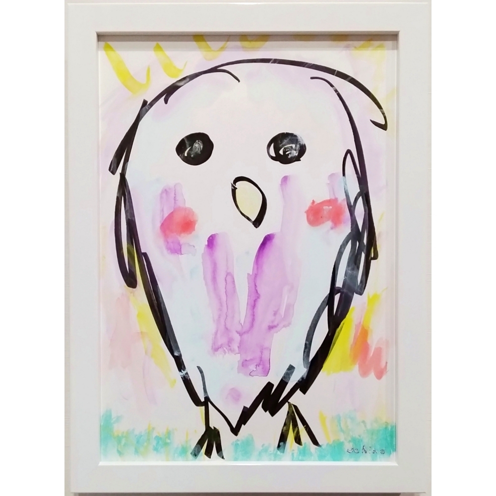 内野隆文 午後のフクロウ 絵画 ドローイング イラスト 梟 アクリル画 額付 真作拍卖