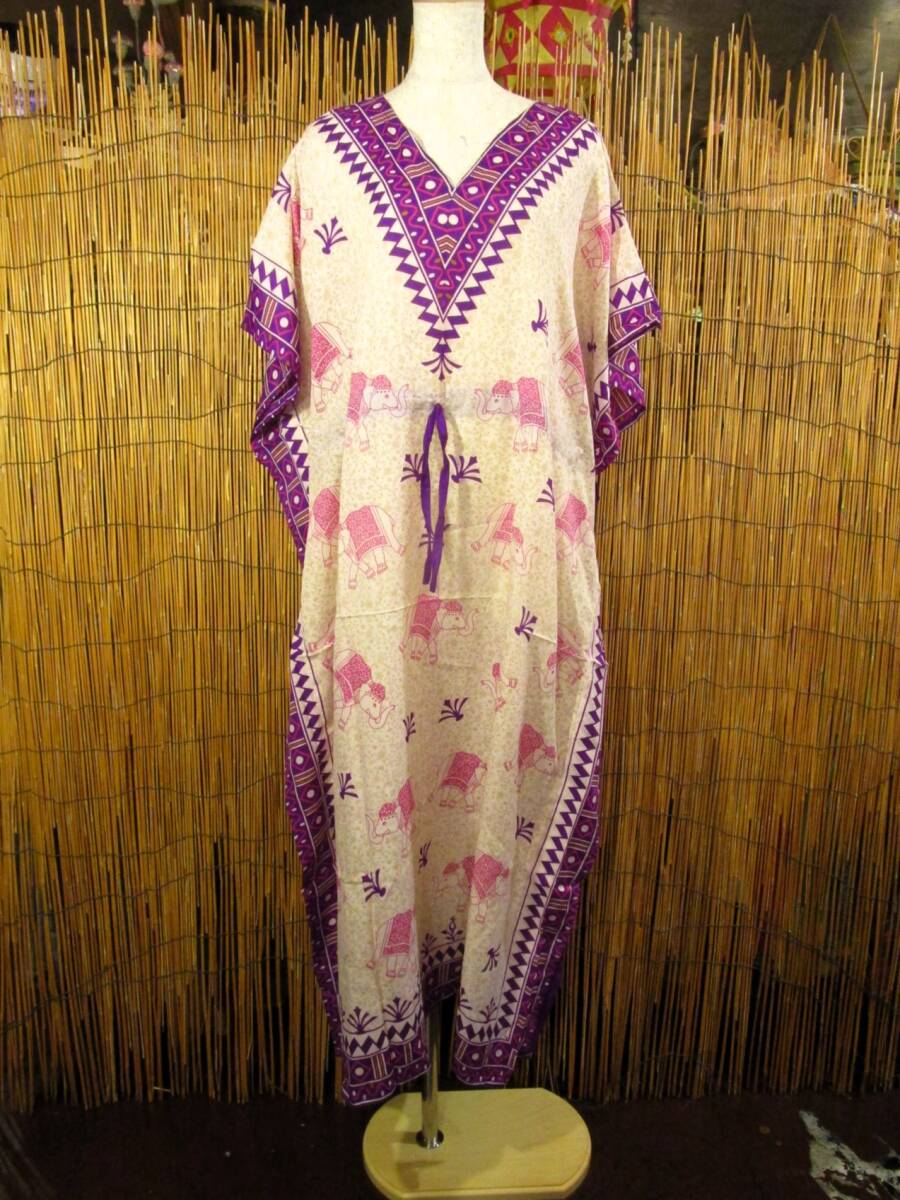 ②新品*薄手ビスコース素材*ゆったりサイズ *象さんプリント*ガラベーヤ*ポンチョ風*マキシ丈*ワンピース*ベリーダンス拍卖