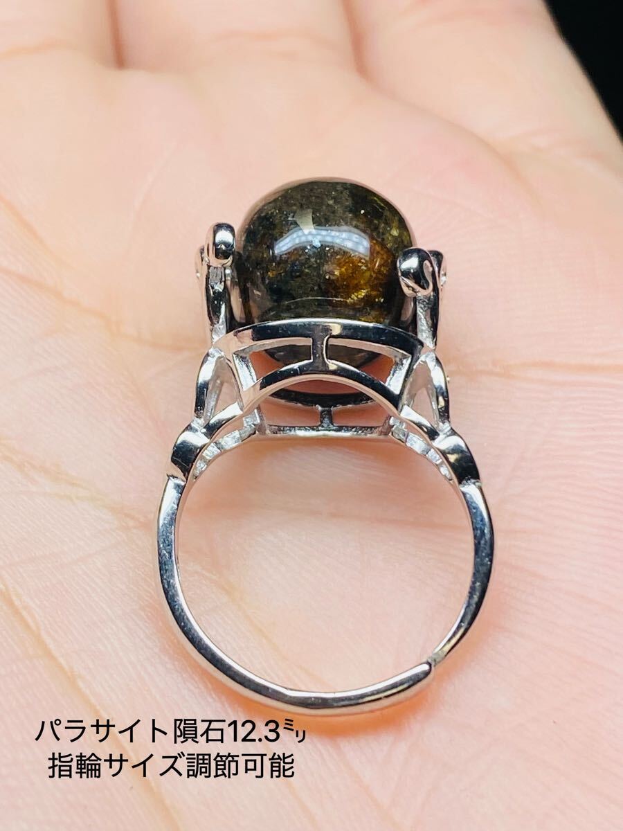 ★パラサイト隕石 指輪 360回転 12.3㍉ セリコ隕石 サイズ調整可能 最高品質 御守り 健康 仕事運 隕石 メテオライトジャパン拍卖