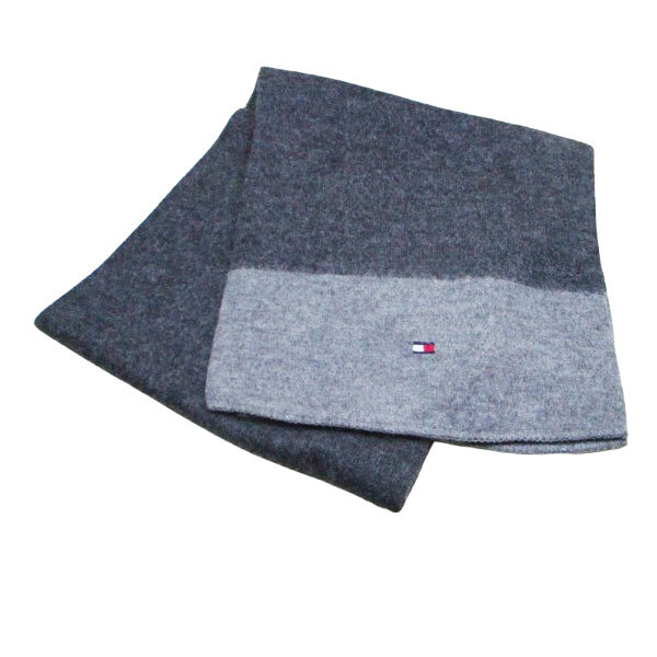トミー ヒルフィガー マフラー ロングサイズ 約180x25cm メンズ ツートンカラー グレー フリンジ無し/送料無料メール便拍卖