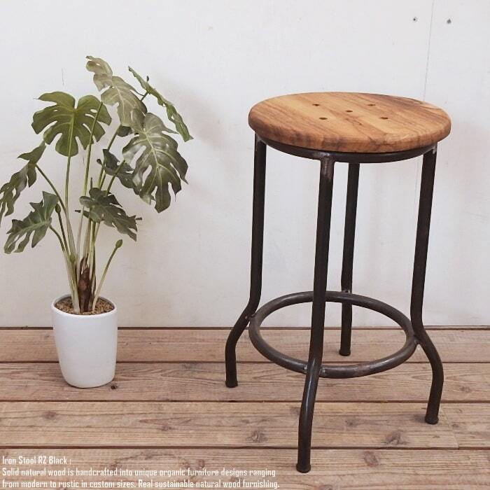 天然木 アイアンスツール アンティークブラック アンティーク風 アジアン家具 椅子 木製いす 天然木イス モダンアジアン 完成品 バリ家具拍卖