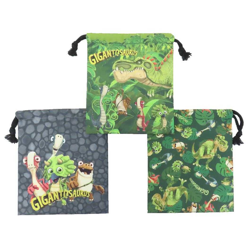 ギガントサウルス 巾着袋 巾着S 3枚セット 高波クリエイト マルチポーチ 子供 コップ袋 キャラクター グッズ拍卖