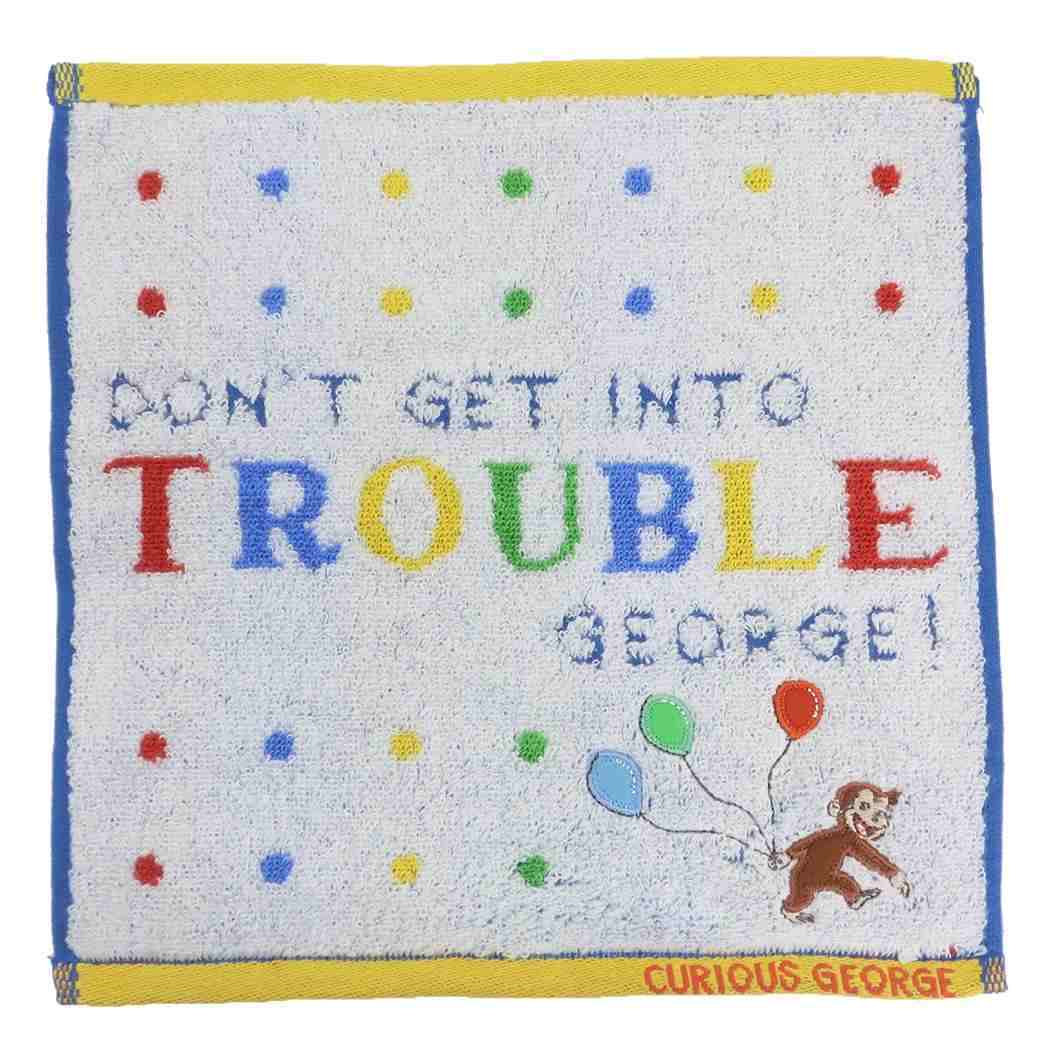 おさるのジョージ ミニタオル ジャガードハンカチタオル オーガニックコットン カラフルドットバルーン 丸眞 汗拭きタオル 絵本キャ拍卖