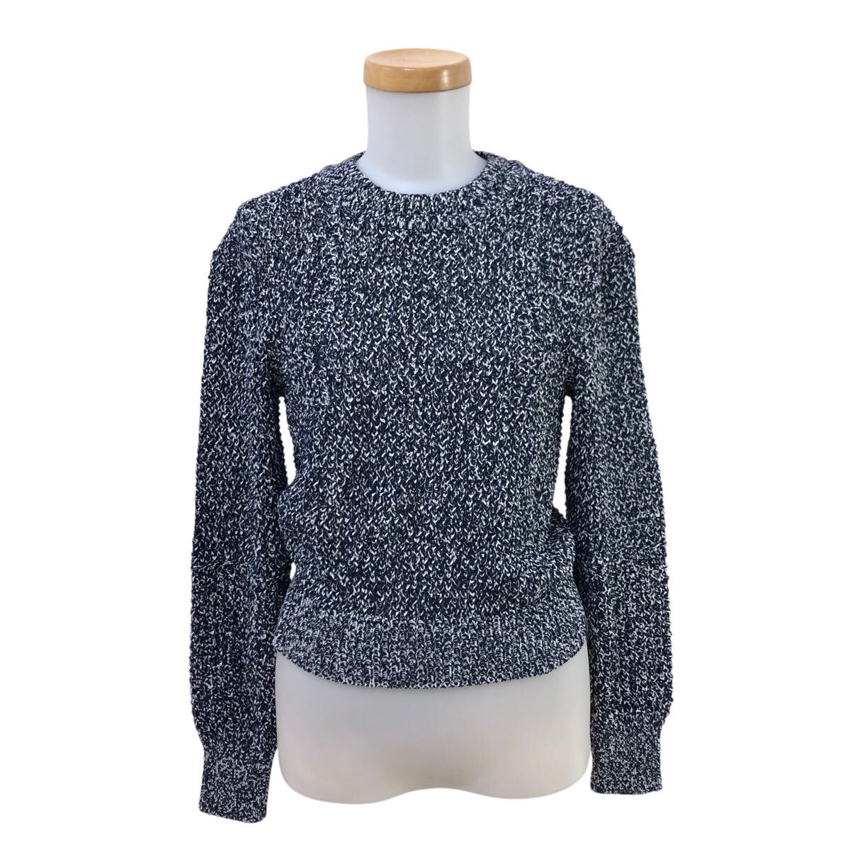 m588-45 イタリア製 Chloe クロエ クルーネック 長袖 ニット ミックスニット セーター プルオーバー トップス ネイビー系 レディース XS拍卖
