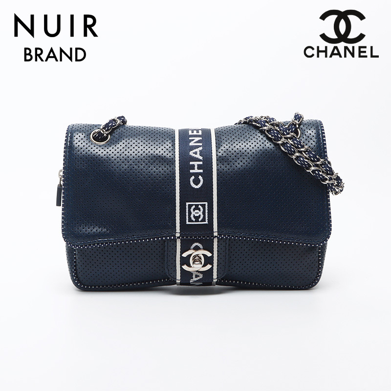 シャネル CHANEL ショルダーバッグ 9番台 2004s スポーツライン チェーン ターンロック ショルダー ネイビー拍卖