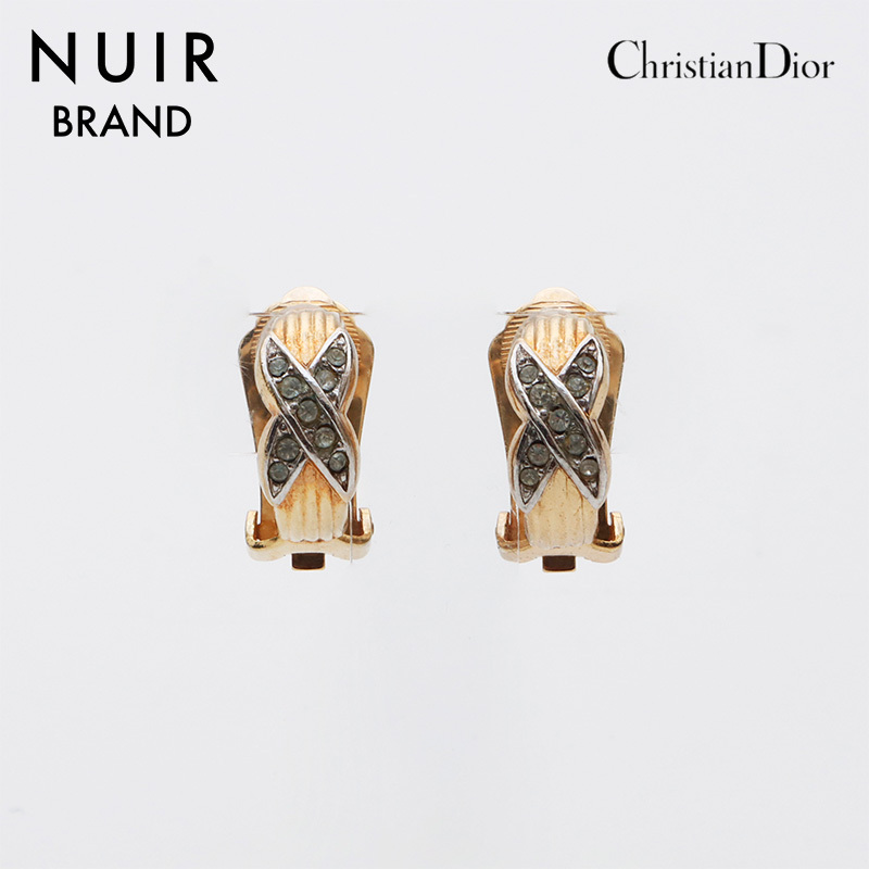 クリスチャンディオール Christian Dior イヤリング ラインストーン ゴールド拍卖