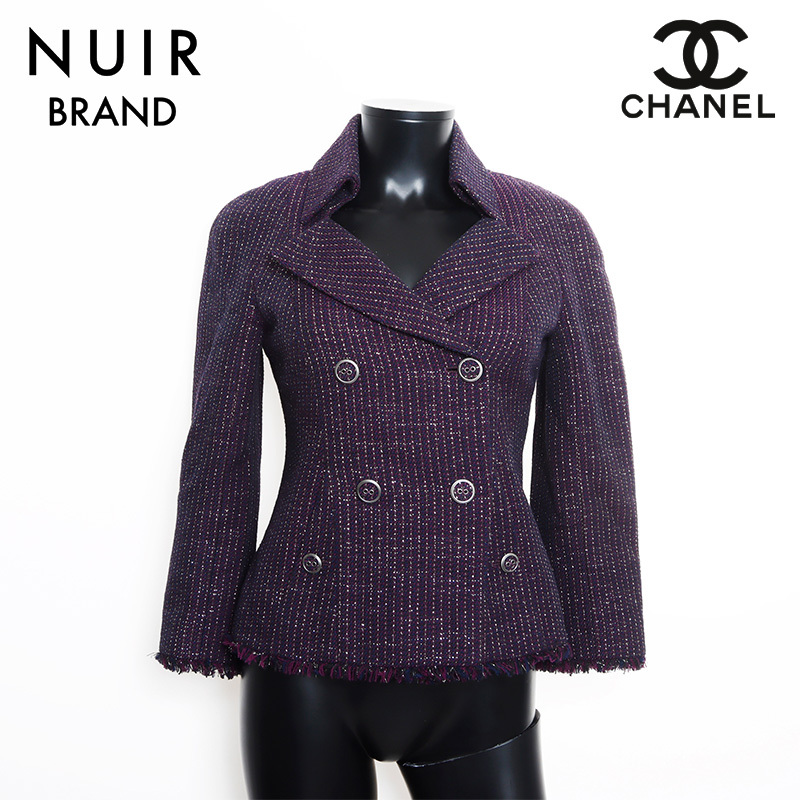 シャネル CHANEL ジャケット Size:34 08P ツイード ラメ ダブル パープル拍卖