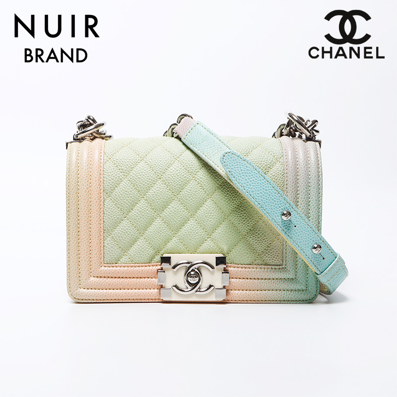 シャネル CHANEL ショルダーバッグ 25番台 2017 キャビアスキン ミニ レインボー ボーイシャネル シルバー金具 マルチカラー拍卖