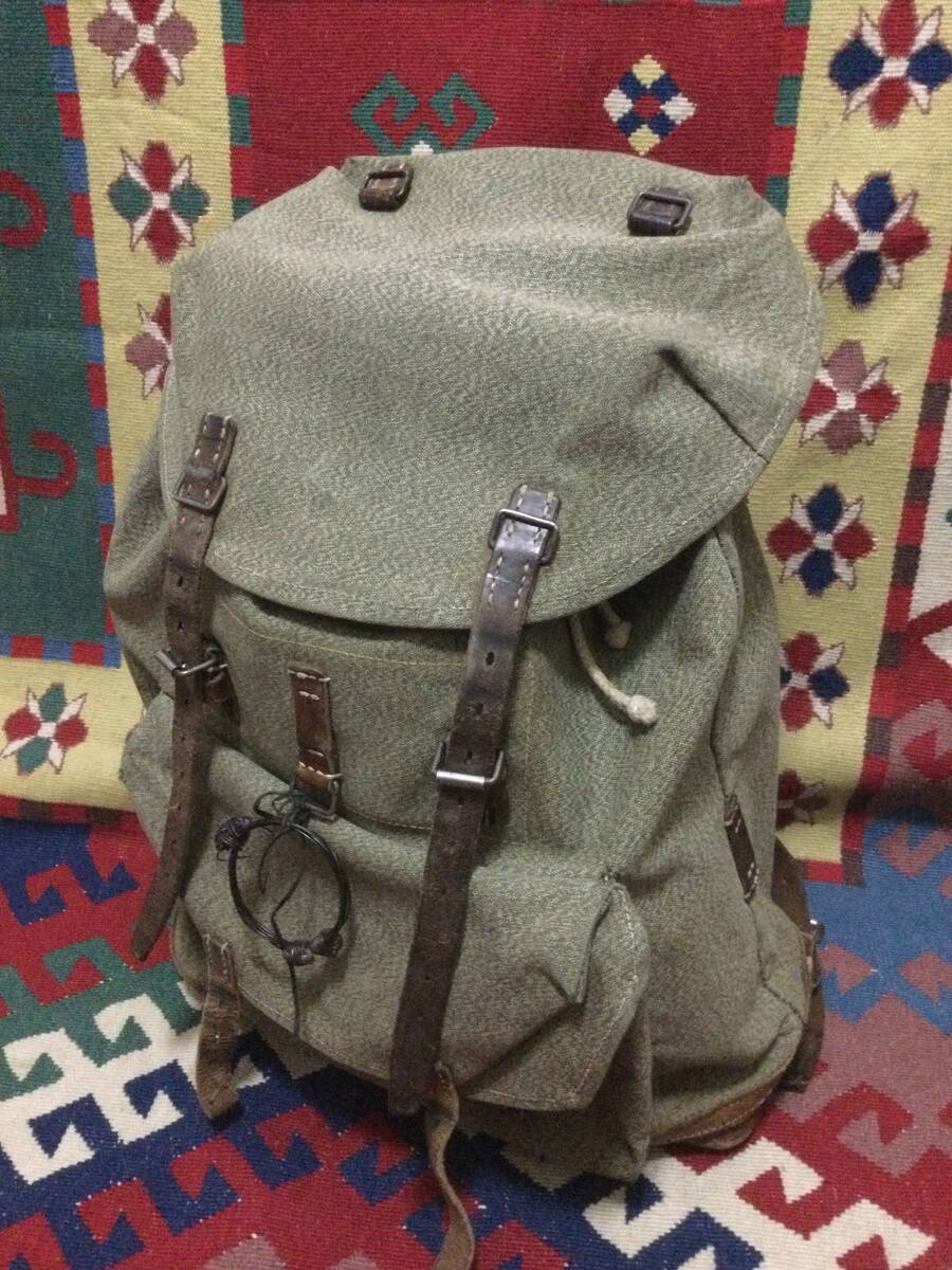 50s vintage ヴィンテージ スイス軍 バックパック ゴマシオ ごま塩 ミリタリー リュック 大戦 軍物 ビンテージ拍卖