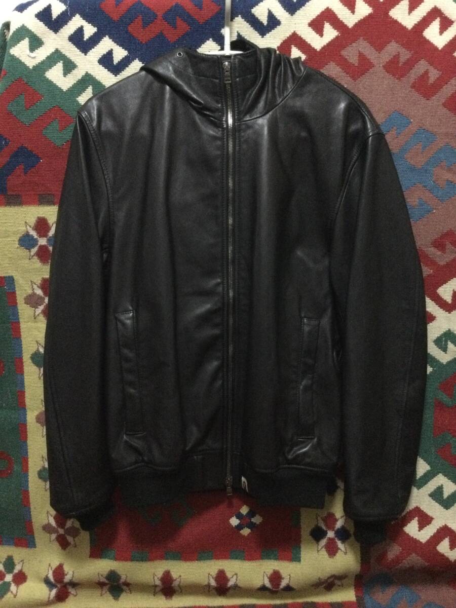 90s エイプ レザージャケット 黒 M 希少 ノーウェア アベイシングエイプ拍卖