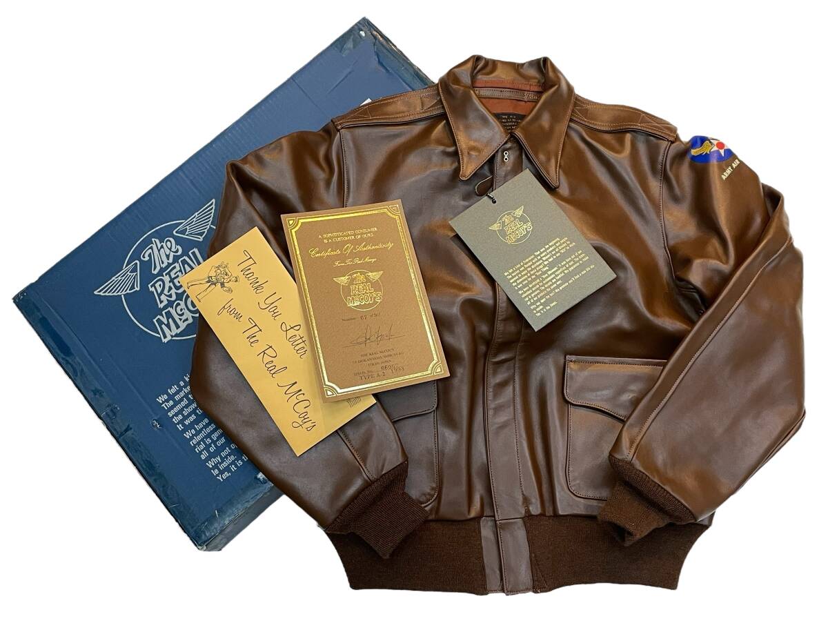 未使用品 90着限定 1993年製 36 THE REAL McCOY'S リアルマッコイズ TYPE A-2 J.A.DUBOW 台襟なし ラセットブラウン 馬革 旧マッコイ拍卖
