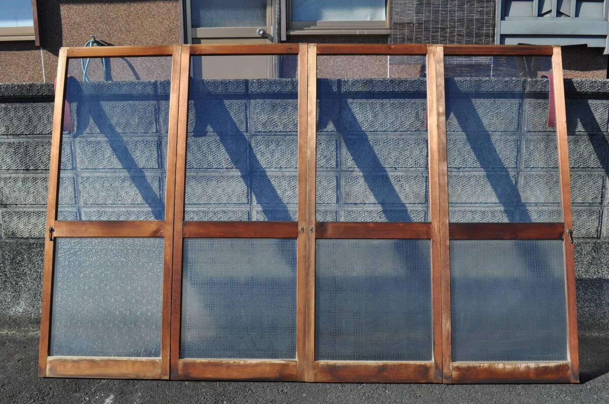 六2 昭和レトロ 4枚組 大型ガラス2枚張り 木製引き戸 片側屋外向き 1776x683x30ミリ 1776x683x30ミリ拍卖