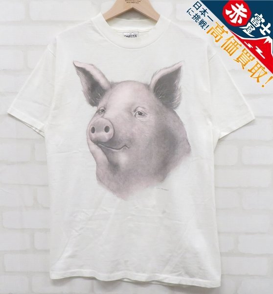 8T7995【クリックポスト対応】STUDIO Q 90s PIG TEE USA製 豚 Tシャツ スタジオキュー拍卖