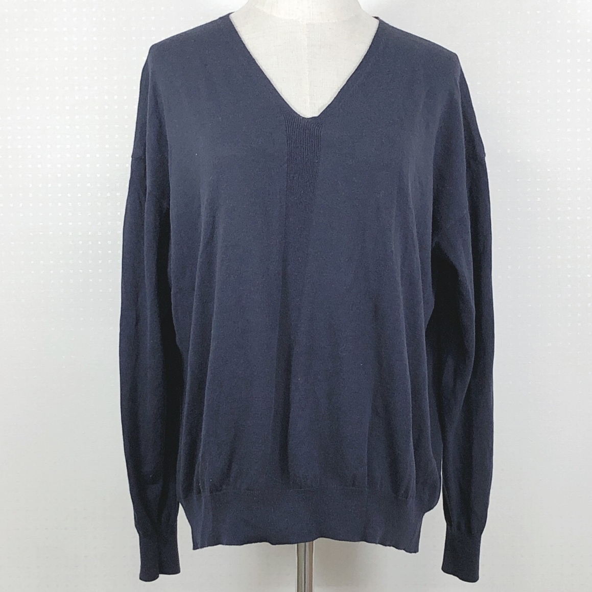 YX139 美品 EMM AJAMES レディース トップス ニット 長袖 Vネック L ネイビー 紺 無地 綿 キュプラ シック シンプル カジュアル 春秋拍卖