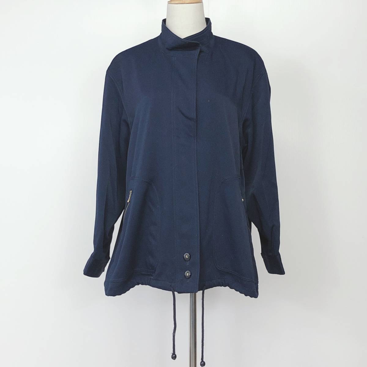 YX053 Ladys Mode レディース アウター ジャケット 長袖 サイドポケット 肩パッド 紐付 ボタン・チャック M ネイビー おしゃれシック 春秋拍卖