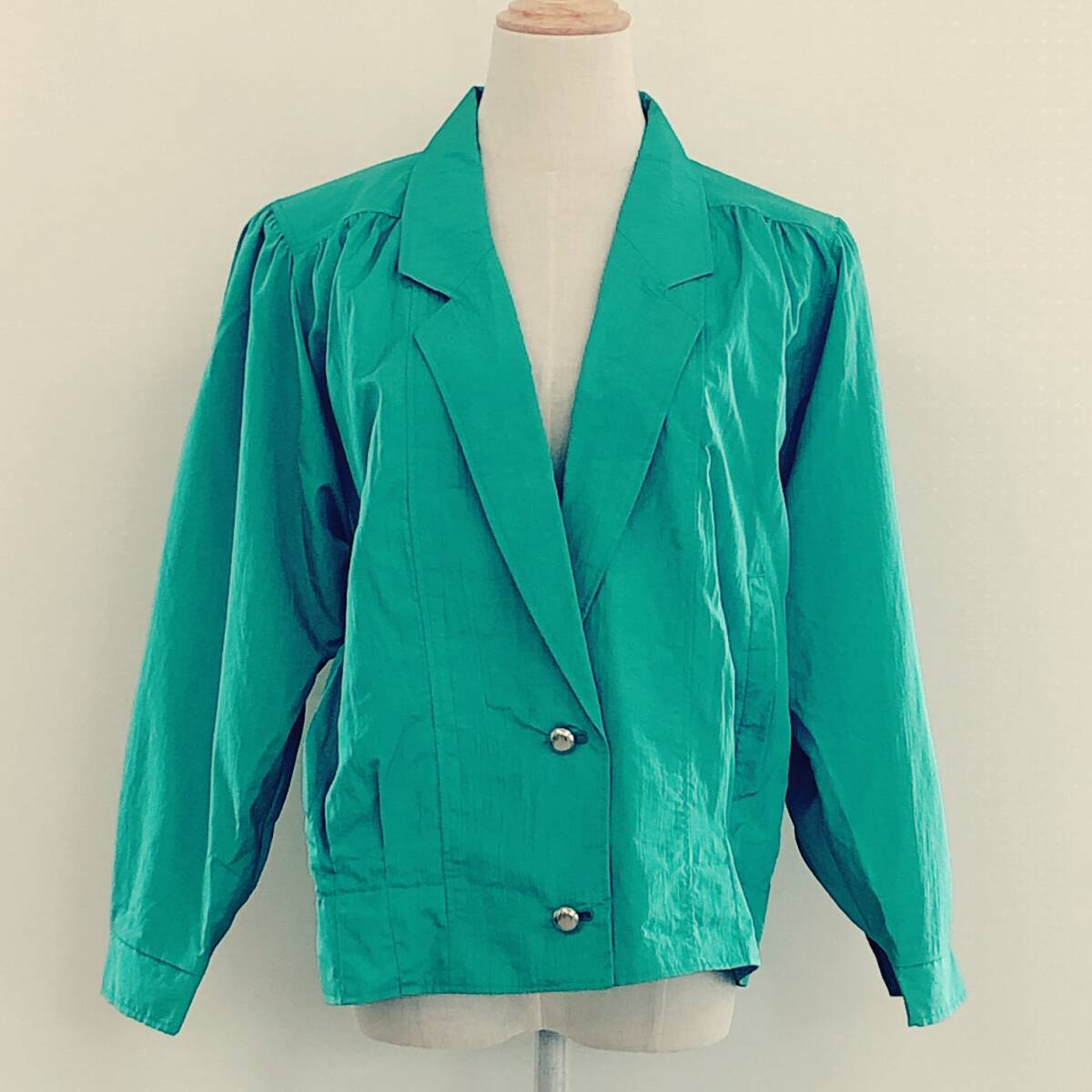 YX1048 jillschen レディース トップス 長袖 薄手 肩パッド ポケット サイズM グリーン 緑 おしゃれ レトロ パーティースタイル 春秋拍卖