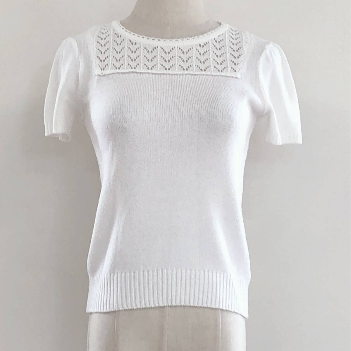 YX1071 レディース トップス ブラウス 半袖 薄手 伸縮性 丸首 レース ホワイト 白 麻 シンプル かわいい おしゃれ 涼しげ 夏拍卖