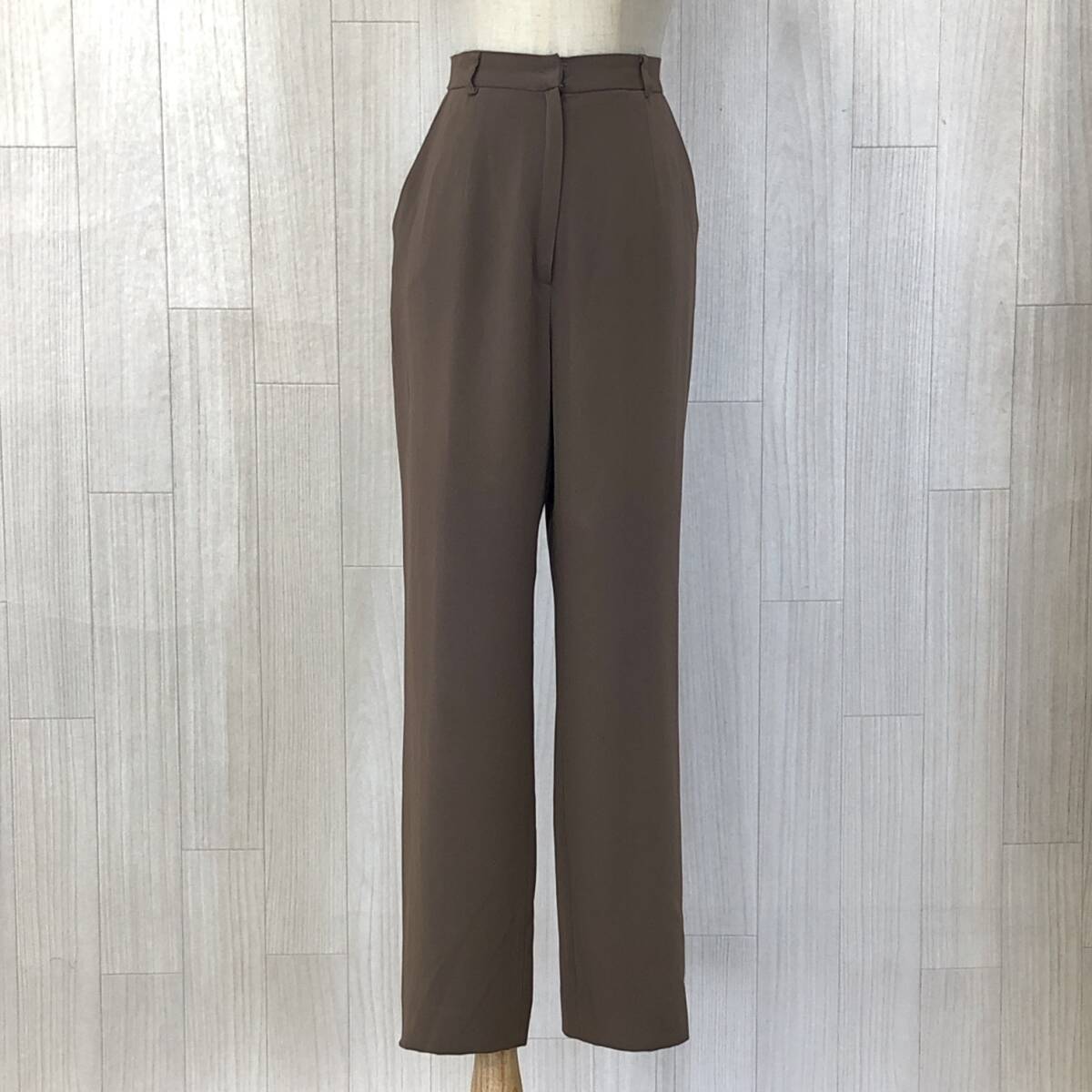 YX1099 NONA レディースボトムスロング丈 薄手 ウエストゴム ファスナー・ホック サイズ9 ブラウン 茶 シンプル カジュアル おしゃれ 春秋拍卖