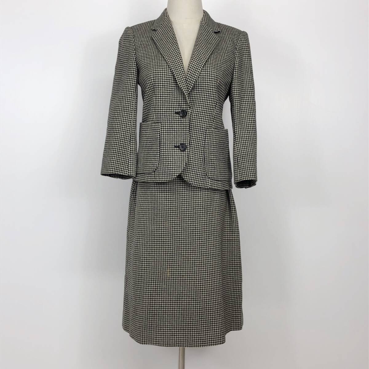 YX1125 plidoul レディースセットアップ長袖厚手肩パッドクリーニングタグ付き 千鳥格子 毛100% エレガント シック オフィススタイル 春秋拍卖