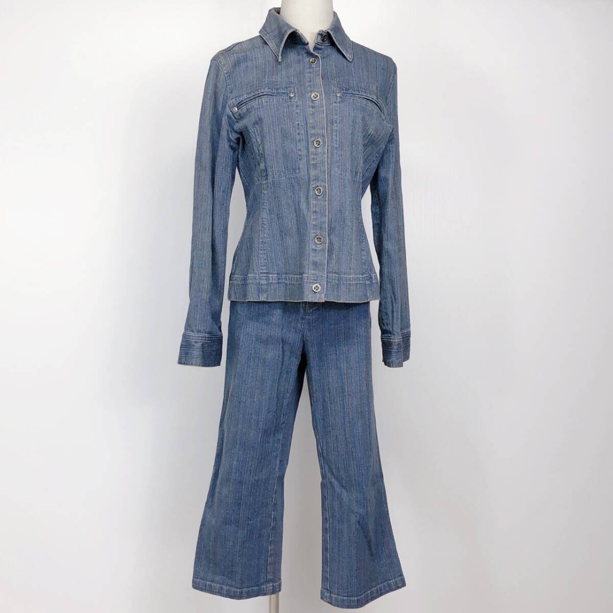 YX1128 美品 Monegal レディース セットアップ 長袖 厚手 ボタン・チャック スリット 水色 コットン シンプル カジュアル おしゃれ 春秋拍卖