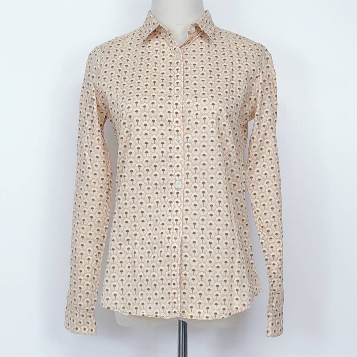 YX1142 美品 UNIQLO レディース トップス ブラウス 長袖 薄手 2つ穴ボタン サイズM 花柄 綿100% シンプル かわいい おしゃれ 春秋拍卖