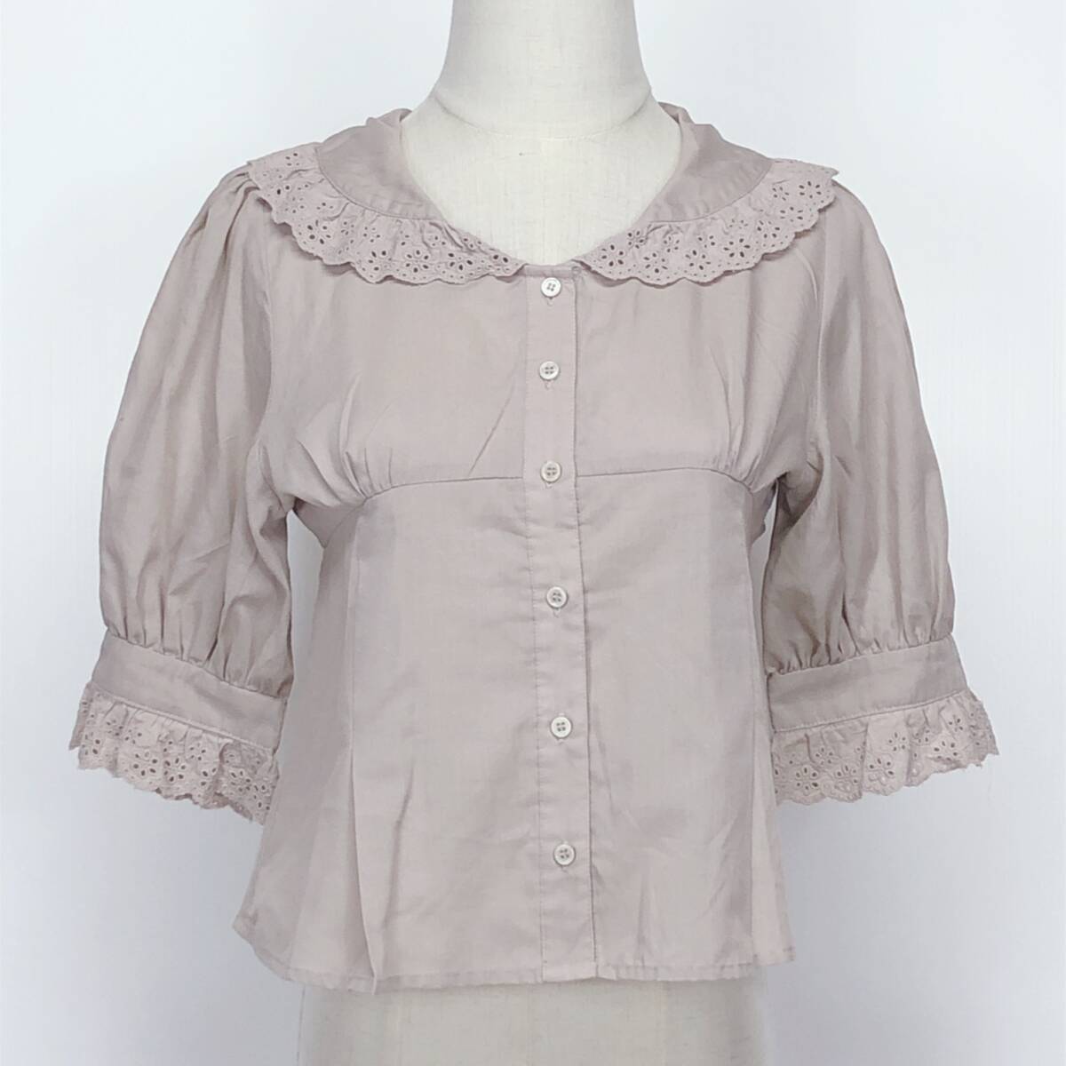 YX1208 美品 apres jour レディース トップス ブラウス 半袖 薄手 4つ穴ボタン レース 綿素材含 シンプル かわいい おしゃれ 春夏拍卖