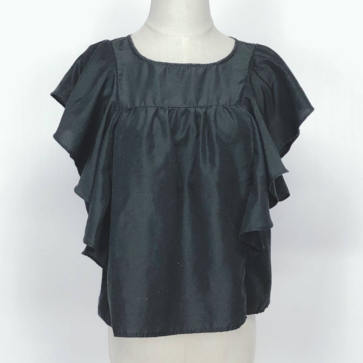 YX1210 INGNI レディース トップス ブラウス 袖無し 薄手 丸首 M ブラック 黒 シンプル シック おしゃれ 涼しげ 夏 フレンチスリーブ拍卖