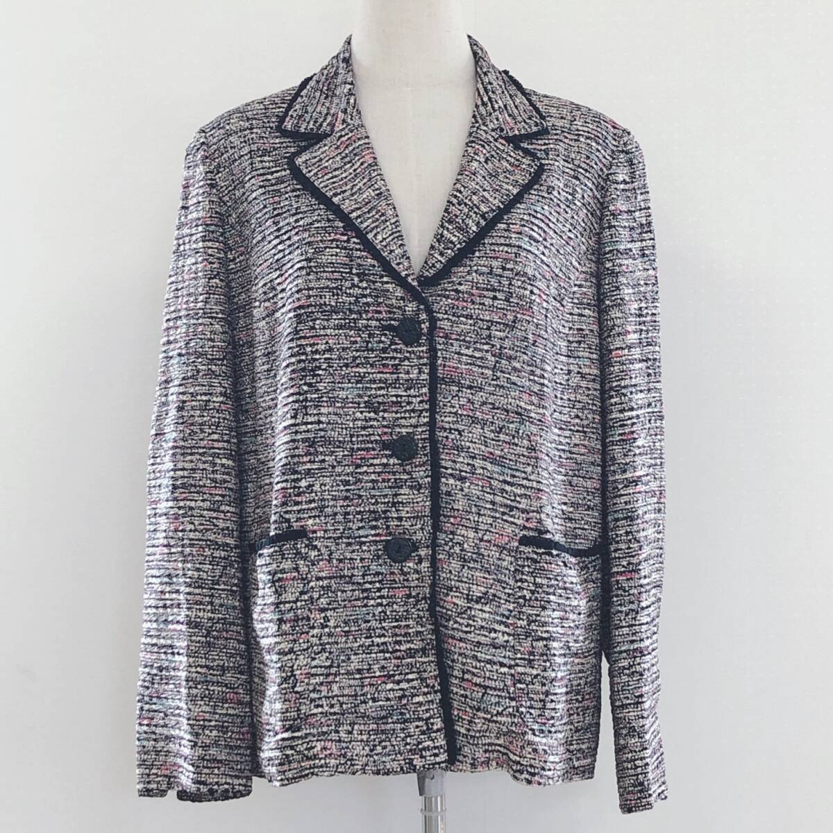 YX1387 美品GOLD RIVERレディーストップス ジャケット 長袖 厚手 裏地 肩パッド L 綿素材含 シンプル エレガント フェミニン おしゃれ 春秋拍卖