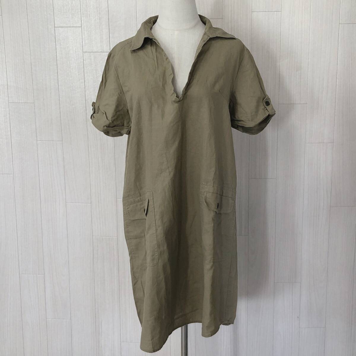 Y1681 a.v.v standard レディース トップス 半袖 薄手 ポケット 4つ穴ボタン L 綿 麻 シンプル カジュアル おしゃれ 涼しげ 春夏 拍卖