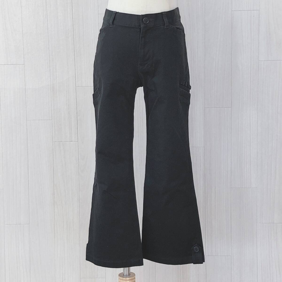 YX1458 フィールド/ドリーム レディース パンツ 膝下丈 ポケット多数 薄手 ボタン・チャック W64 ブラック 黒 無地 綿 シンプル おしゃれ拍卖