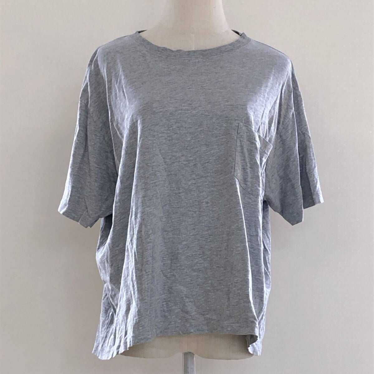 YX1472 美品 AMERICAN HOLIC レディース トップス シャツ 半袖 薄手 伸縮性 丸首 L グレー 灰 綿素材含 シンプル カジュアル 涼しげ 夏拍卖