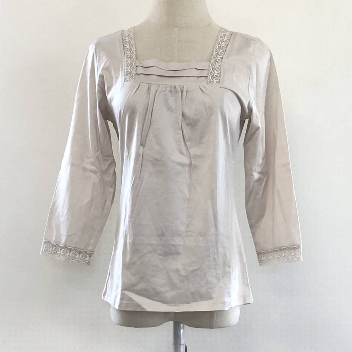 YX1512 美品 MAKELET レディース トップス ブラウス 七分袖 伸縮性 薄手 レース L クリーム色 無地 かわいい おしゃれシンプル 涼しげ 春秋拍卖