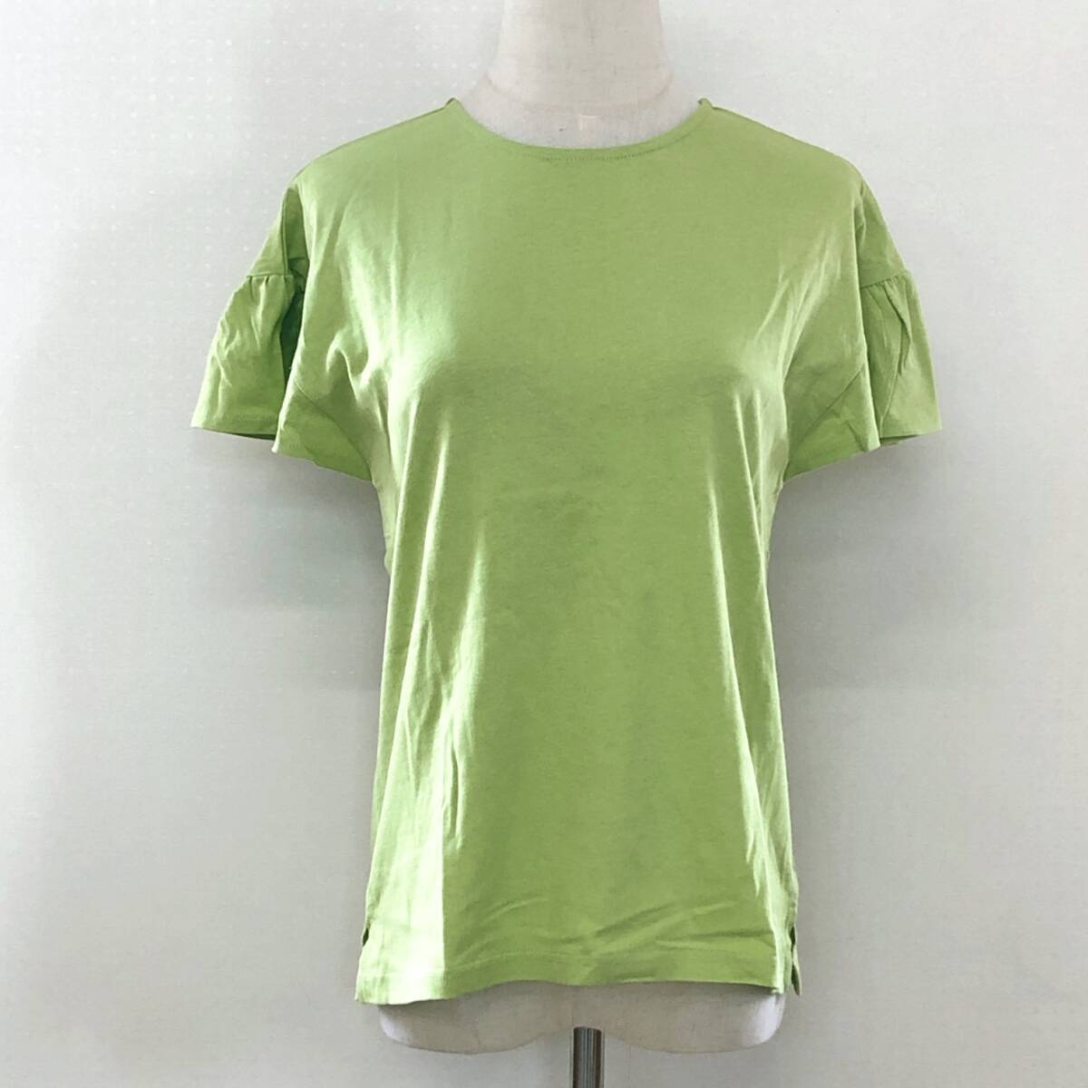 YX1545 美品 marvelous by pierrot レディース トップス シャツ 半袖 薄手 伸縮性 スリット M 黄緑 綿100% シンプル カジュアル 涼しげ 夏拍卖