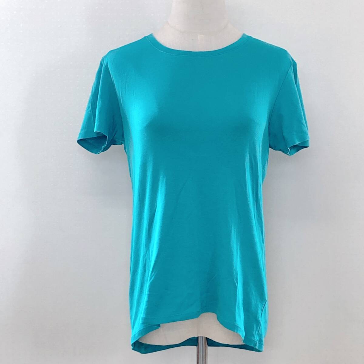 YX1548 美品 UNIQLO レディース トップス シャツ 半袖 薄手 伸縮性 丸首 L ターコイズ 青緑 綿素材含 シンプル カジュアル 涼しげ 夏拍卖