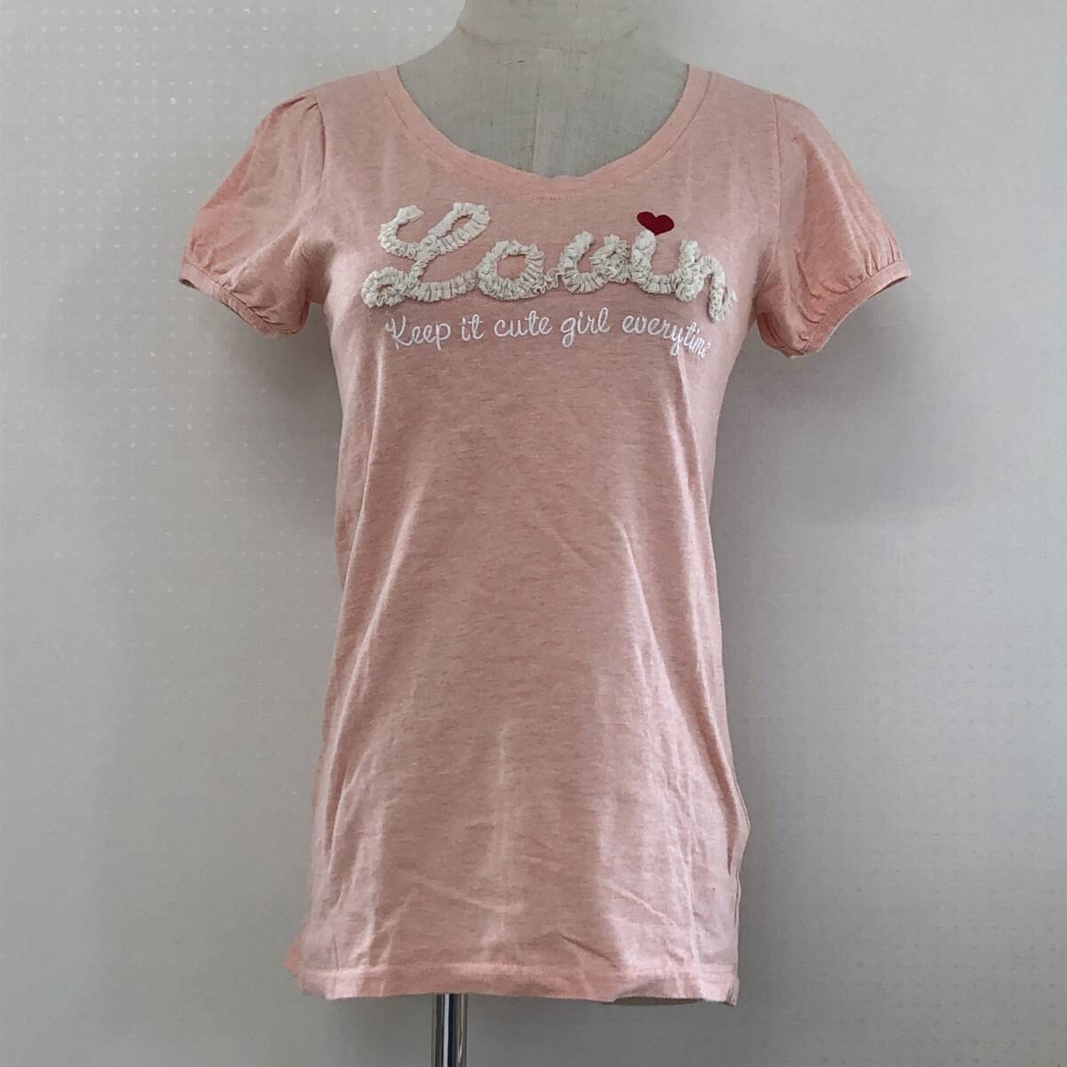 YX1603 美品 INGNI レディース トップス シャツ 半袖 薄手 伸縮性 丸首 M ピンク 桃 綿100% シンプル かわいい おしゃれ 涼しげ 夏拍卖