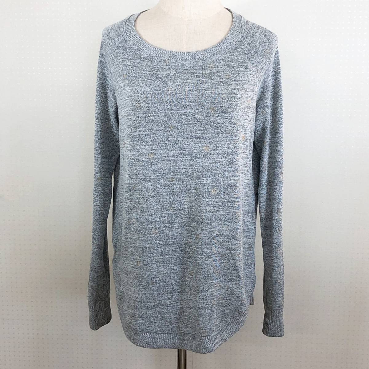 YX179 GAP レディーストップスブラウス 長袖 薄手 伸縮性 丸首 XXSサイズ グレー 灰 おしゃれ フェミニン シンプル 春秋 休日 星の模様あり拍卖