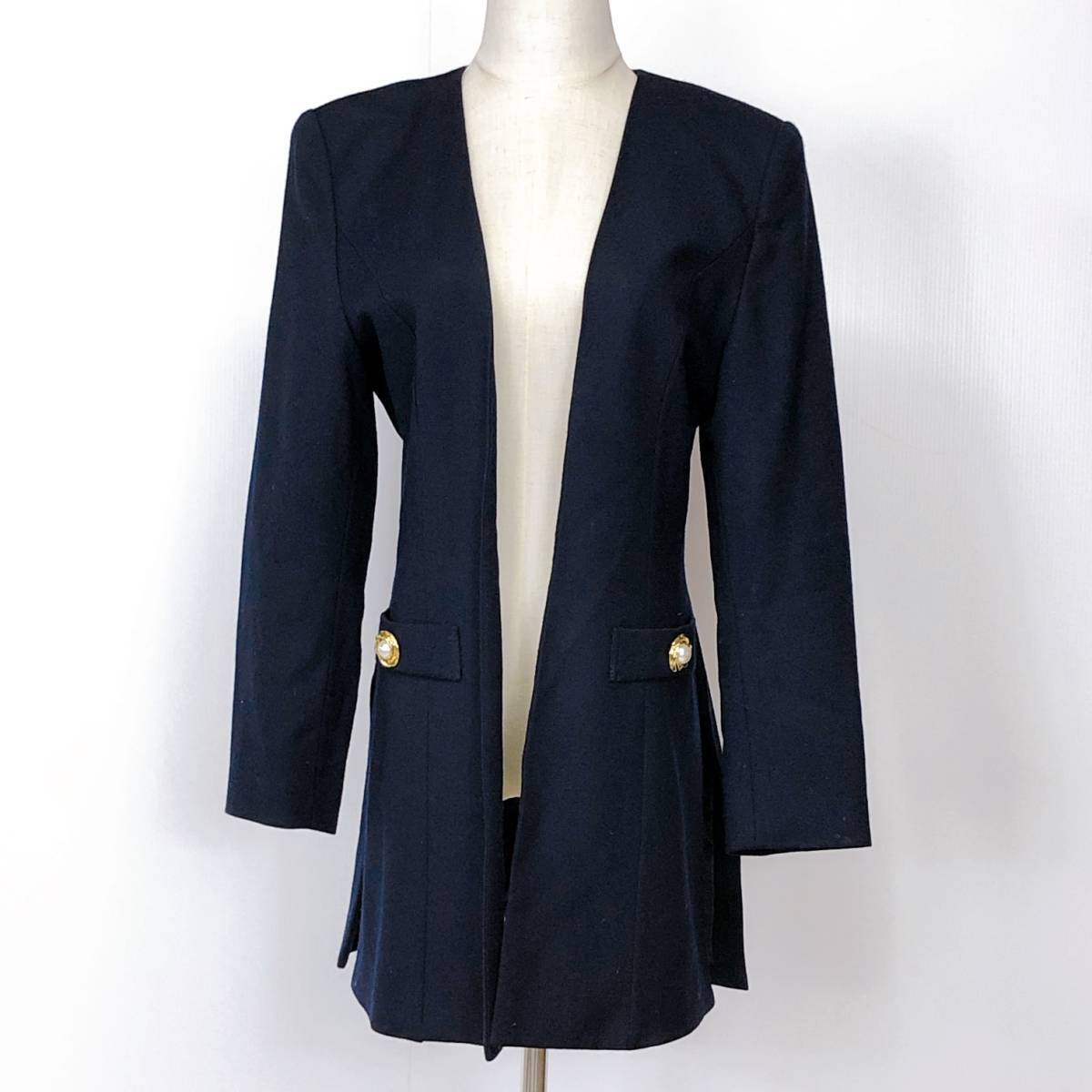 YX194 capime レディース トップス ジャケット 長袖 薄手 肩パッド 9 ネイビー 紺 毛100% オフィススタイル エレガント シンプル 春秋冬拍卖